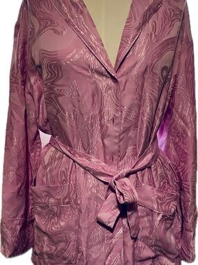 H&M Pink Marble-Print Satin Robe with Tie Belt